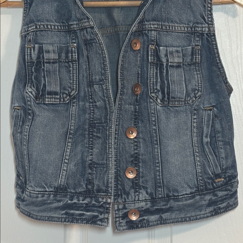 Express Blue Denim Vest, Jean, Small - Picture 3 of 9